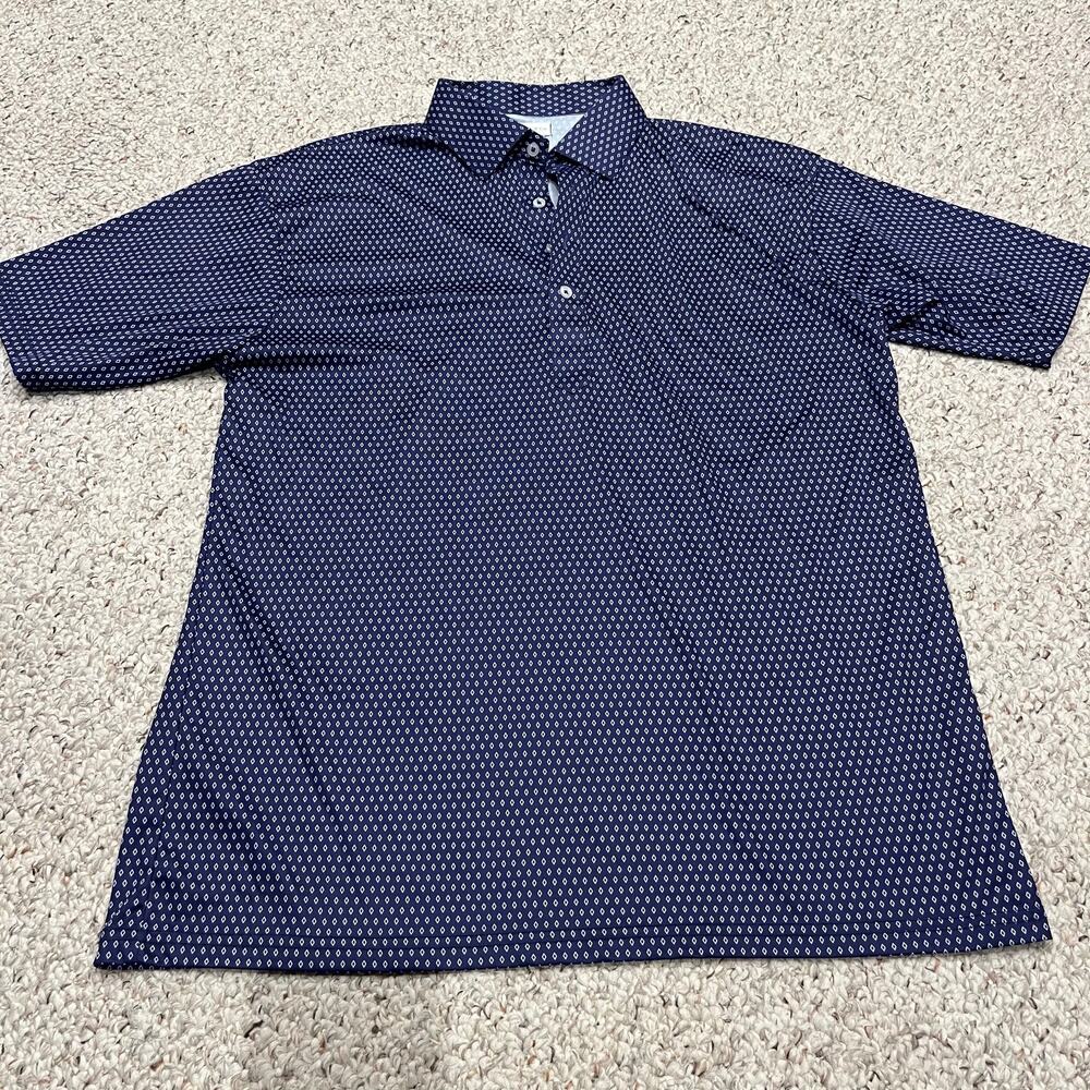 Collars & Co Dress Collar Polo Shirt Sz XL Navy Blue Printed Mens Preppy Casual